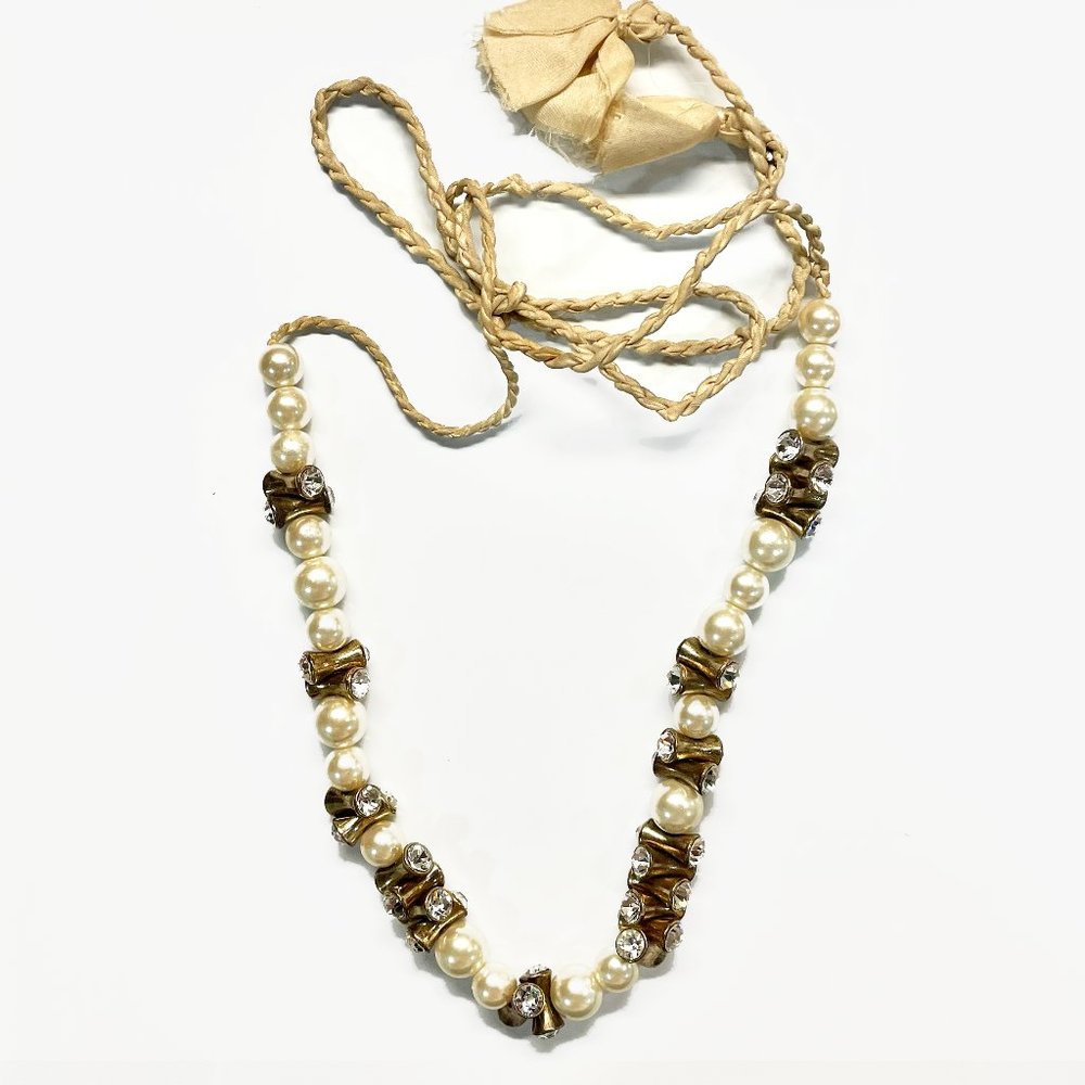 J. Crew Pearl, Gold and Faux Diamond Necklace